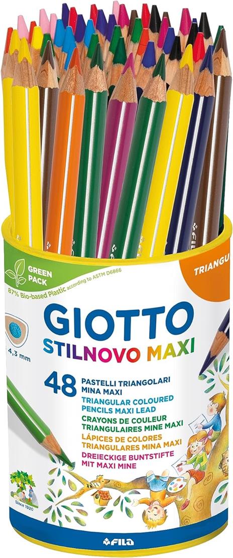 Pastelli Colorati a Matita Giotto Stilnovo Maxi, Barattolo 48 Pezzi