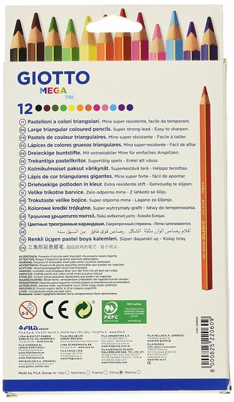 Pastelli Giotto Mega Tri. Scatola 12 matite colorate assortite - 6