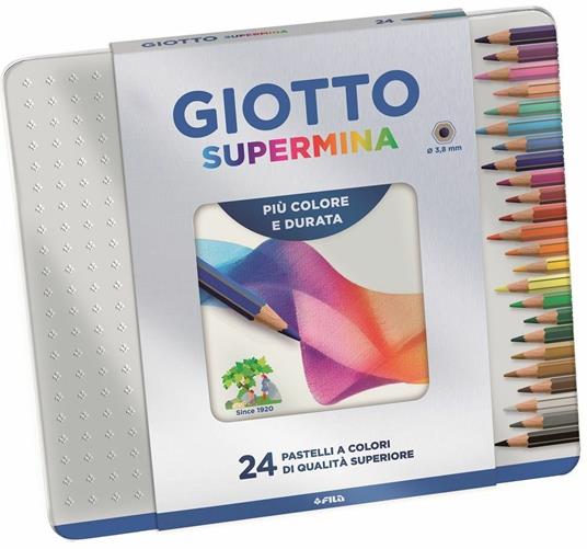 Pastelli Giotto Supermina. Scatola in metallo 24 matite colorate assortite