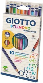 Pastelli Giotto Stilnovo Cancellabile. Scatola 10 matite colorate + gomma e temperino