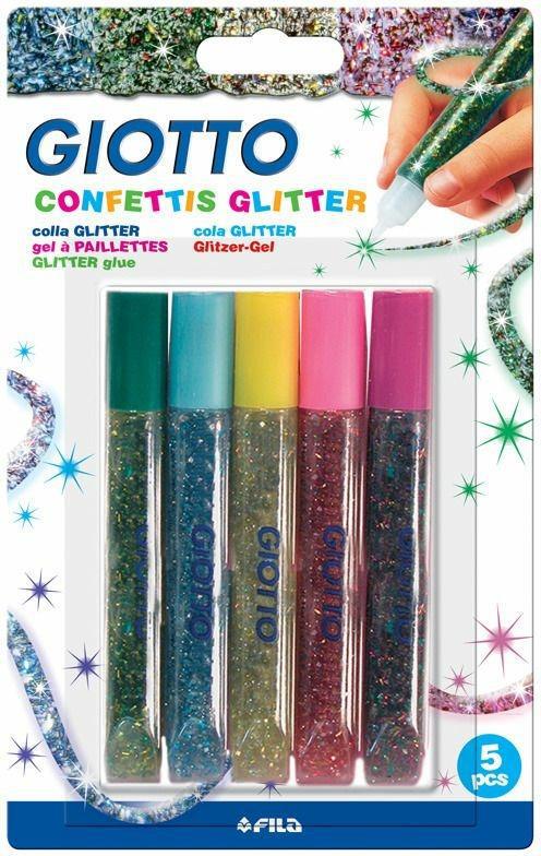 Colla Glitter Giotto Decor Confetti. Confezione 5 colori assortiti - Giotto  - Cartoleria e scuola