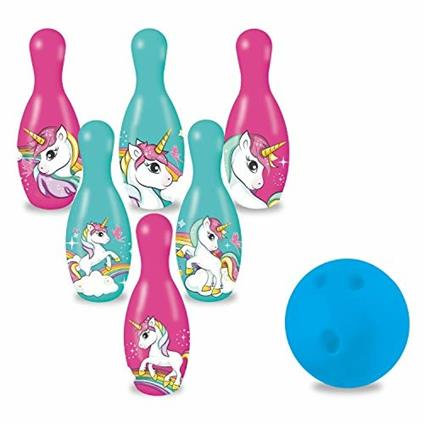 Mondo Toys  Set da Bowling Unicorn per bambini  INCLUDE 1 palla e 6 Birilli  tema Unicorn  giocattoli di Sport  gioco per bambini 2 3 4 Anni  28526