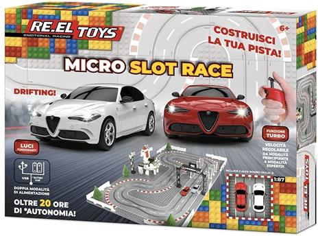 Reel Toys Micro Slot Race Pista Componibile Con 2 Auto In Scala 1 87 Lon Luci E Funzione Turbo Licenza Ufficiale