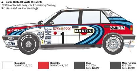 Italeri-4709 Lancia Delta HF Integrale 16v, Scala 1:12, Rally Montecarlo 1990, Modello in Plastica da Montare, Multicolore, 4709 - 5