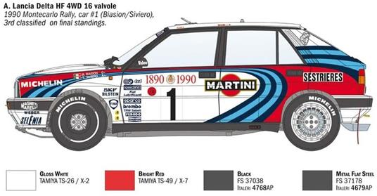 Italeri-4709 Lancia Delta HF Integrale 16v, Scala 1:12, Rally Montecarlo 1990, Modello in Plastica da Montare, Multicolore, 4709 - 5