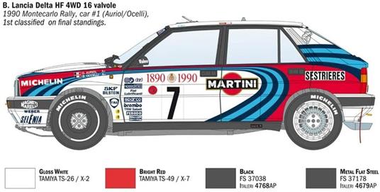 Italeri-4709 Lancia Delta HF Integrale 16v, Scala 1:12, Rally Montecarlo 1990, Modello in Plastica da Montare, Multicolore, 4709 - 6