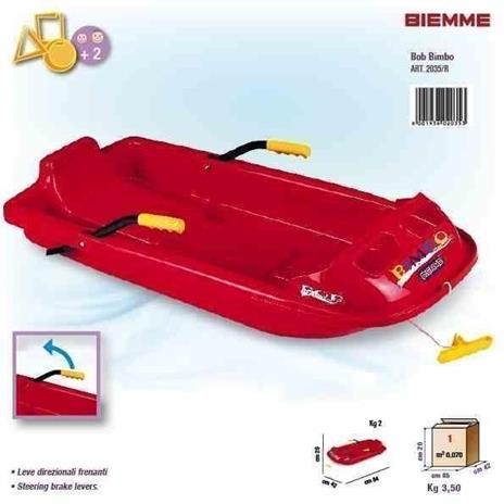 Bob Slittino Bimbo 1 Posto con Freni Slitta Neve per Bambini Rosso - 38