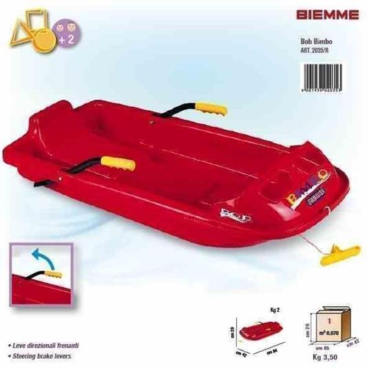 Bob Slittino Bimbo 1 Posto con Freni Slitta Neve per Bambini Rosso - 36