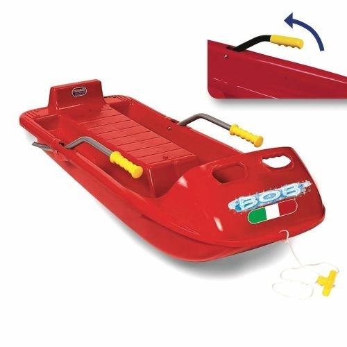 Bob Slittino a Due 2 Posti con Freni Slitta Neve per Bambini Rosso - 2