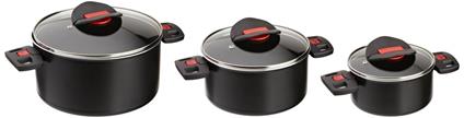 Set 3 Casseruole 16 20 24 Cm Coperchi Vetro E Alluminio Nero Click And Cook Ballarini