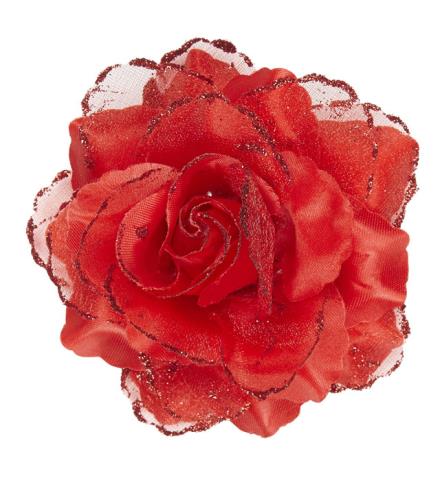 Rose Hairclip With Glitter - Red Color