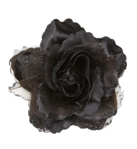 Rose Hairclip With Glitter - Black Color