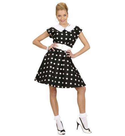 Costume Donna Anni 50 a Pois Bianco e Nero M - 9