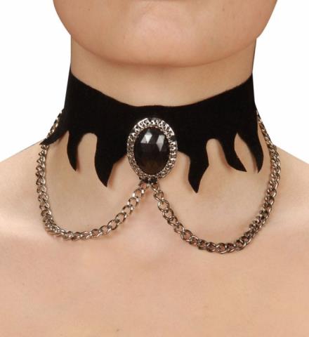 Collare gotico in velluto con gemma nera e catene accessorio,bigiotteria,travestimento,halloween,carnevale