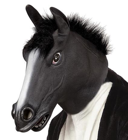 Maschera testa completa cavallo nero con capelli in peluche