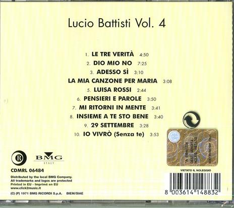 Volume 4 - CD Audio di Lucio Battisti - 2