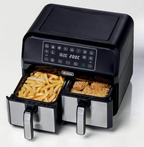 Ariete 4624 Airy Fryer Dua Metal, Friggitrice ad aria con doppio cestello, 1700 W, Capacità 8L, 3 Funzioni di cottura, Pannello digitale LED Touch, 8 programmi preimpostati, Timer, 2 cestelli, Nero - 2