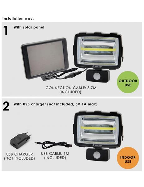 Proiettore Led 1600 Lumen A Ricarica Solare, Con Rilevatore Di Movimento Velamp - 2