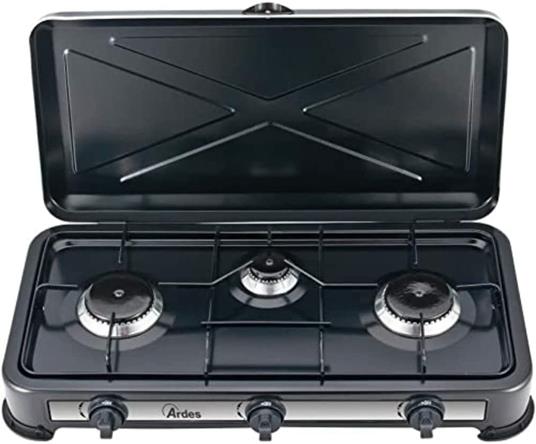 Ardes AR1FG03 ODINO 3 Fornello a Gas GPL 3 Fuochi con Coperchio, in Acciaio  Verniciato Nero - Ardes - Casa e Cucina | IBS