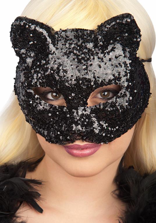 Maschera Gatto Nero In Plastica Con Paillettes