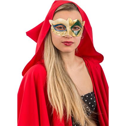 Maschera Veneziana In Plastica con Dec.Blu E Verdi Su Cartoncino