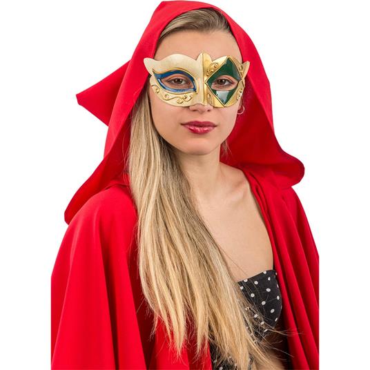 Maschera Veneziana In Plastica con Dec.Blu E Verdi Su Cartoncino