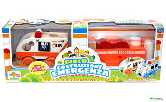 Playset Ambulanza E Cubi Costruzioni In Legno Cm 38X11X14 Per Bambini Età  3+ Anni - Green Kids Toys - 2