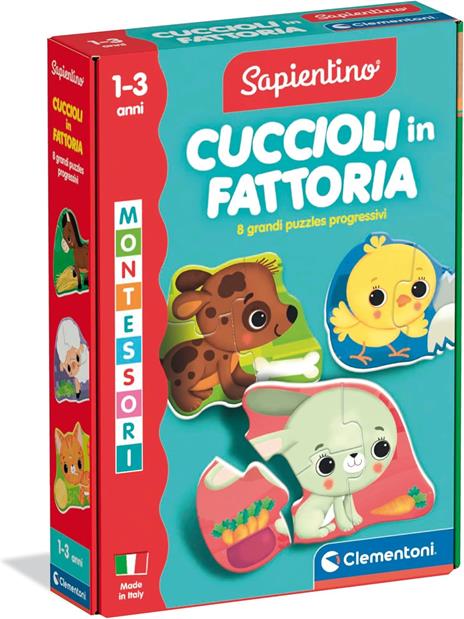 Clementoni Sapientino Baby - Cuccioli in Fattoria, Gioco Educativo Montessori per Bambini di 1-3 Anni