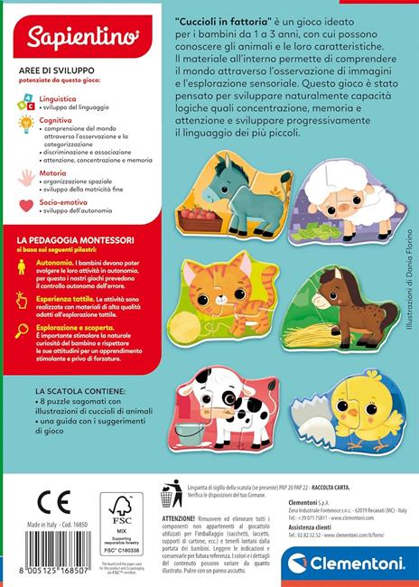 Clementoni Sapientino Baby - Cuccioli in Fattoria, Gioco Educativo Montessori per Bambini di 1-3 Anni - 3