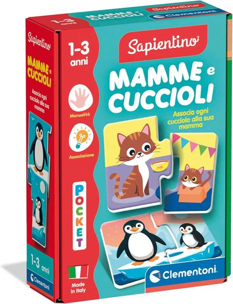 Clementoni Sapientino Baby - Mamme e Cuccioli, Gioco Educativo per Bambini 1-3 Anni, Flashcards