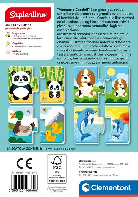 Clementoni Sapientino Baby - Mamme e Cuccioli, Gioco Educativo per Bambini 1-3 Anni, Flashcards - 3