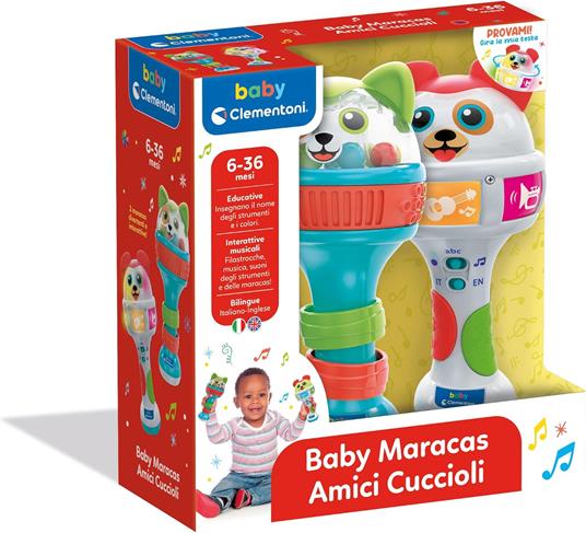 Clementoni Baby Baby Maracas Amici Cuccioli, Sonagli Interattivo Bambini 6-36 Mesi, con Palline, Effetti Sonori e Melodie - 2
