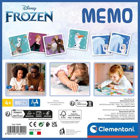 Clementoni - 18299 - Memo Disney Frozen - Gioco Di Memoria E Associazione, Carte Da Accoppiare, Educativo Bambini 4 Anni - 3