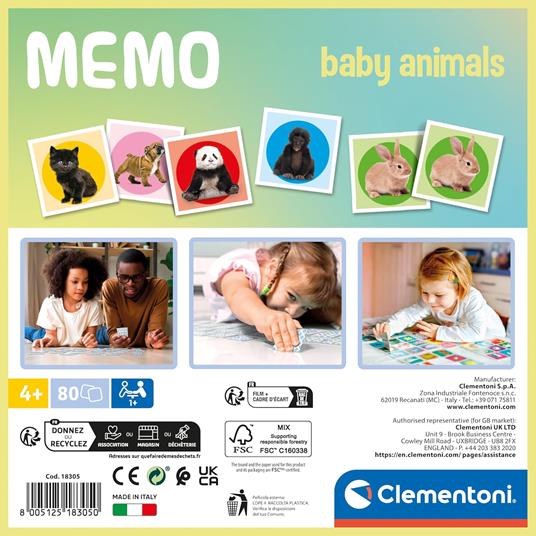 Clementoni - 18305 - Memo Baby Animals - Gioco Di Memoria E Associazione, Carte Da Accoppiare - 3