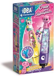 Clementoni Idea - Create Your Highlighters: Trendy Animals, Laboratorio degli Evidenziatori Personalizzati, Kit Creativo