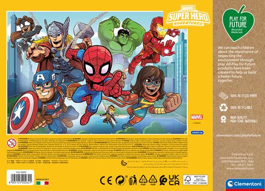 Clementoni Play For Future Marvel Super Hero 24 pezzi materiali 100% riciclati Made in Italy, puzzle bambini 3 anni+, 20262 - 3