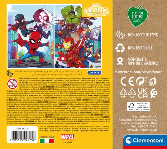 Clementoni Play For Future Marvel Super Hero 2x20 pezzi materiali 100% riciclati Made in Italy, puzzle bambini 3 anni+, 24775 - 3