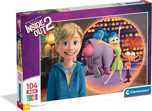 Clementoni - Puzzle per Bambini 104 Pezzi Supercolor Maxi, per Bambini 4+ Anni, Cartone Disney Inside Out 2