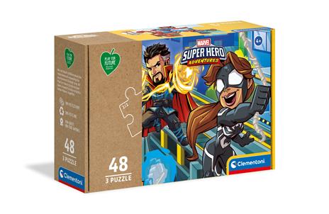 Clementoni Play For Future Marvel Super Hero 3x48 pezzi materiali 100% riciclati Made in Italy, puzzle bambini 4 anni+, 25257