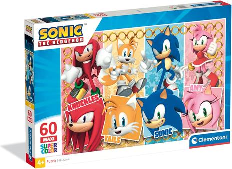 Clementoni - Puzzle per Bambini 60 Pezzi Supercolor, per Bambini 4+ Anni, Illustrazione del Cartone Sonic, Idea Regalo