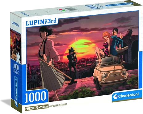 Clementoni - Puzzle 1000 Pezzi Fumetti per Adulti e Ragazzi, Illustrazione Lupin III con Poster Incluso, dalla Serie Anime