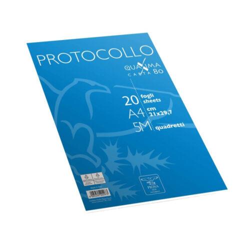 Confezione 20 fogli protocollo a quadretti grandi 5mm, Gr.80 - 21 x 29,7 cm