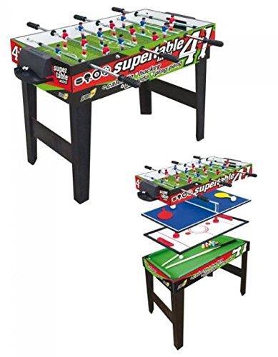 Sport1 Mini Supertavoli calcetto multigioco 4 in 1. Calcetto balilla misure 97,5x48x69cm. Bigliardino da casa multiuso: calcetto 3 vs 3, ping pong, hockey, biliardo. Completo di accessori. Idea regalo