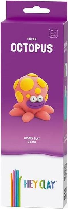 Hey Clay Octopus, pasta modellabile small set Polpo. Argilla da Modellare per Bambini in confezione piccola da 1 soggetto con 3 colori. Set Octo personaggio polipo. Con App interattiva Atossica