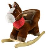 Sport1 Pony a dondolo con suoni. Cavallo a dondolo per bambini +10 mesi in peluche e legno. Effetti sonori. Dondolo bambini 68x33x50cm. Seduta comfort con schienale integrato. Marrone. Idea regalo