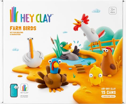 Hey Clay- Farm Birds Basic Set Uccelli della Fattoria, Expansion Big, 705600516