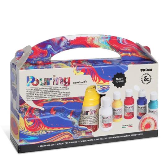 Morocolor PRIMO, colore acrilico in bottiglia, 5 colori acrilici da 100ml,  colori acrilici per dipingere tecnica Pouring, tempere acriliche