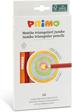PRIMO - Matite Colorate Bambini +3 Anni a Triangolo Ergonomiche Mina Ø5 mm 12 Colori a Matita Professionali Sfumabili