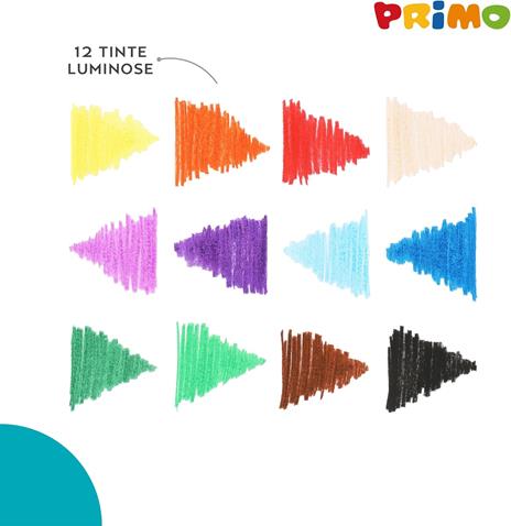PRIMO - Matite Colorate Bambini +3 Anni a Triangolo Ergonomiche Mina Ø5 mm 12 Colori a Matita Professionali Sfumabili - 2