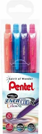 Penna roller Pentel Energel X punta 0,7 mm. Confezione 4 colori assortiti